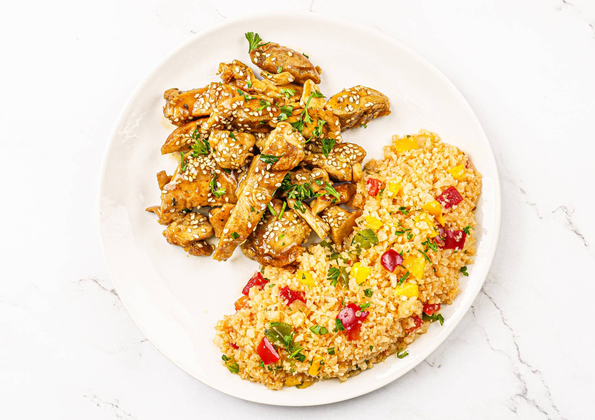 39. Pollo Sésamo Asiático / Arroz Coli Mongol (Keto Diet)