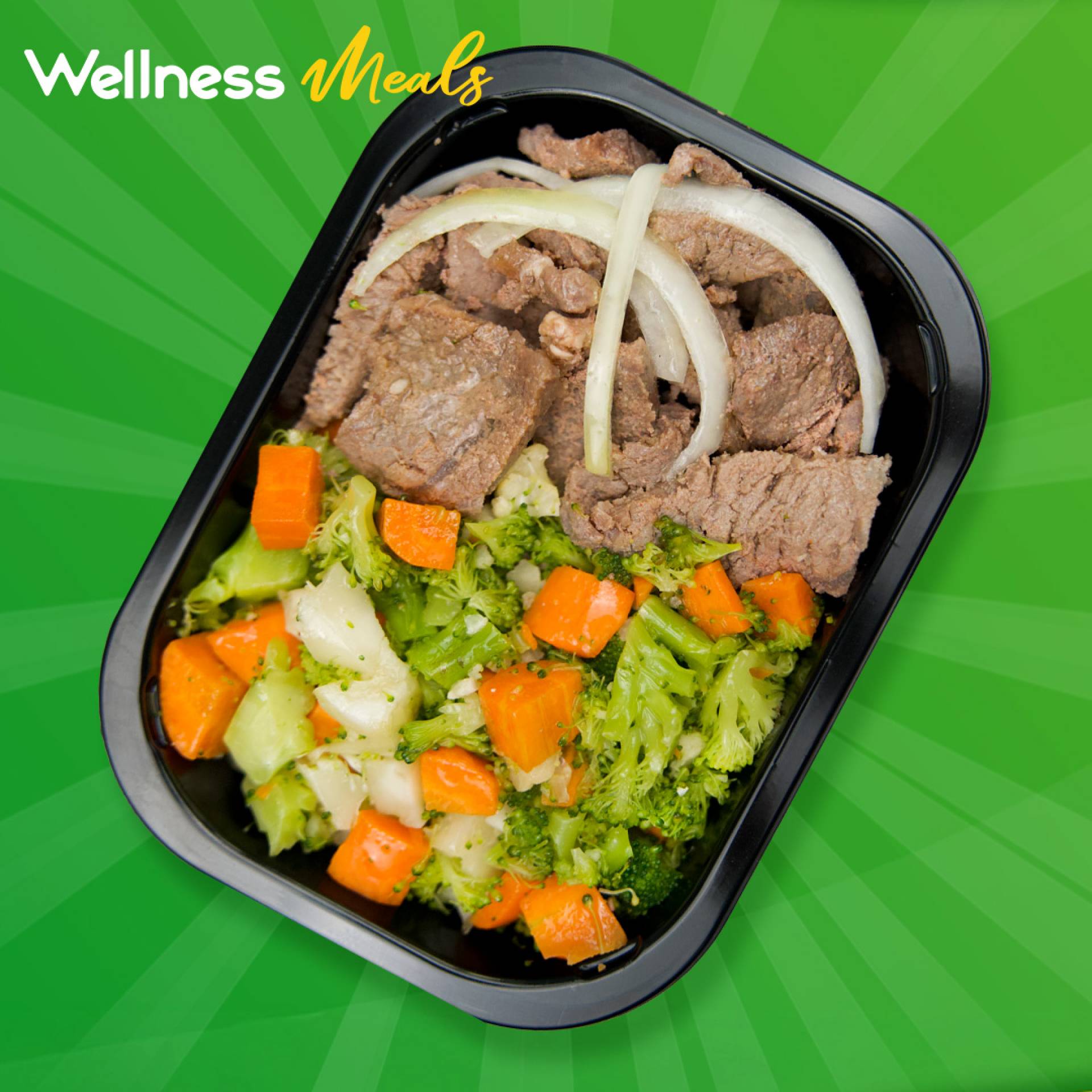 36. Biftec Encebollado con Vegetales Mixtos en Aceite de Aguacate